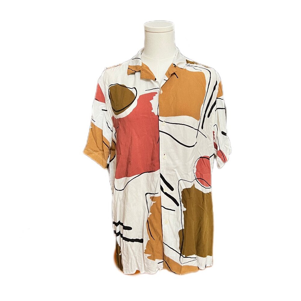 Zara Men's Short Sleeve Relaxed Fit Button Down Shirt in Abstract Print Size M